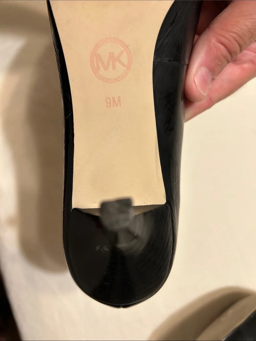 Michael Kors Black Leather Logo Round-Toe Heels